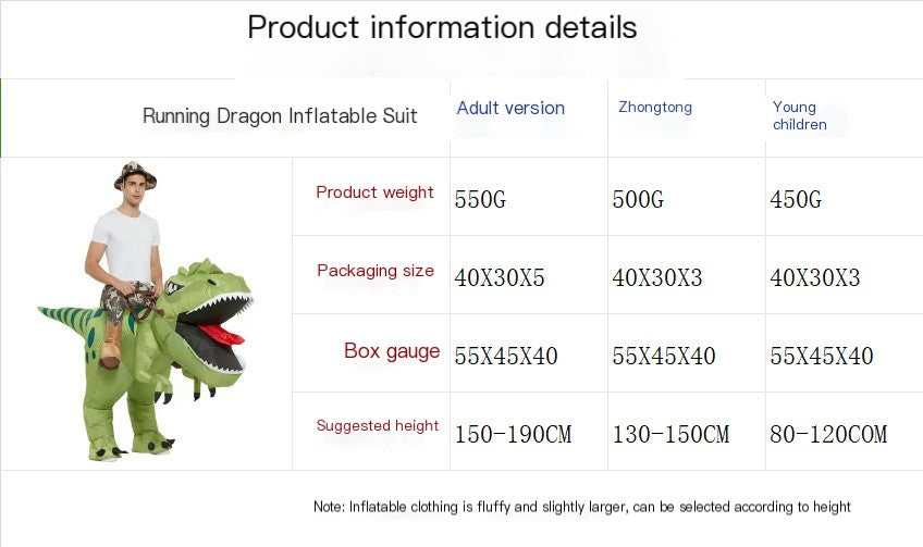 Kids Inflatable T-Rex Costume fun ride toy for kids